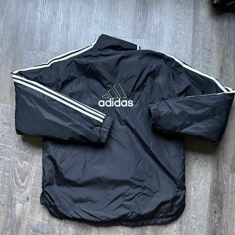 Vtg 90s Adidas Fleece Hooded Bomber Jacket Forest Green/Gray Men's Size M - Picture 3 of 6